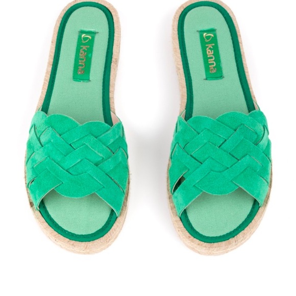 kanna Shoes - Kanna Green Woven Slide Sandals (Size 39)
